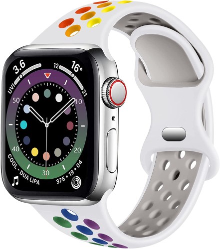 Pasek sportowy do Apple Watch 42/44/45mm | ML - White + Rainbow