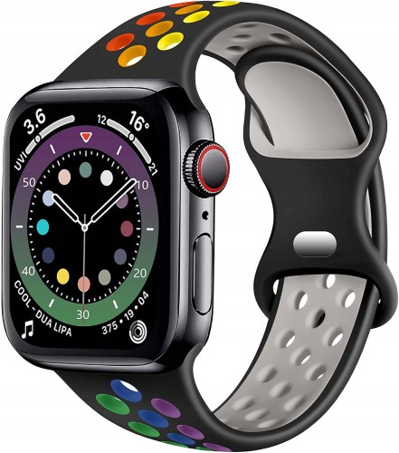 Pasek sportowy do Apple Watch 38/40/41mm | SM - Black + Rainbow