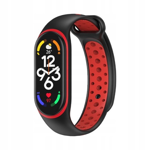 PASEK OPASKA PERFOROWANA DO MI BAND 7/6/5 - BLACK-RED