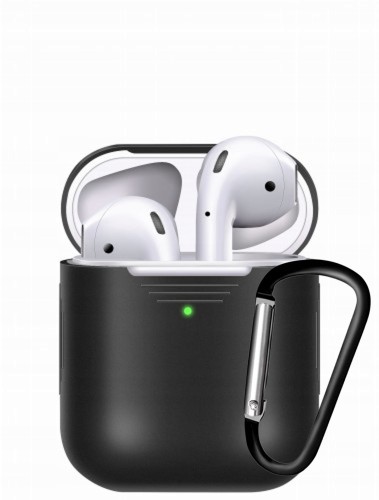 ETUI SILIKONOWE DO AIRPODS 1/2 Z KARABINKIEM - CZARNY