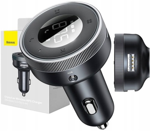Baseus Enjoy transmiter FM ładowarka samochodowa LED 2x USB / 3,5mm jack bezprzewodowy odtwarzacz MP3 Bluetooth 5.0 3.4A czarny