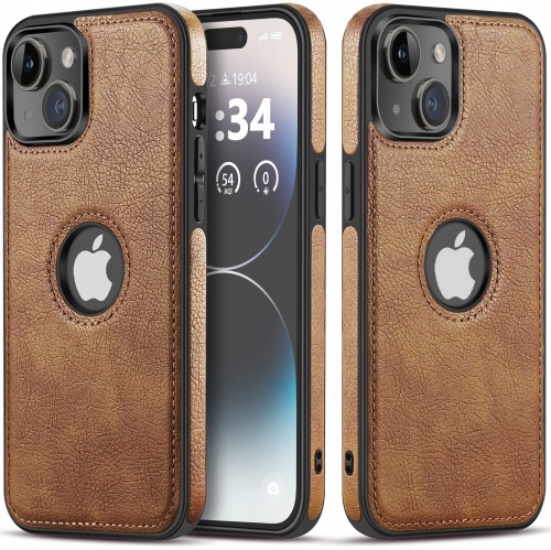 ETUI SKÓRZANE ELEGANCKIE DO IPHONE 14 PREMIUM EKO-SKÓRA - BRĄZOWY