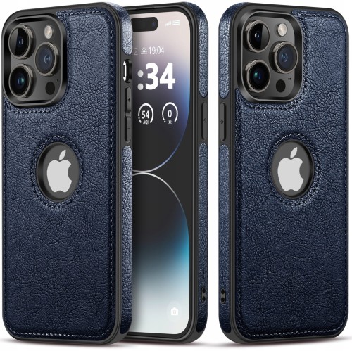 ETUI SKÓRZANE ELEGANCKIE DO IPHONE 14 PRO PREMIUM EKO-SKÓRA - GRANATOWY