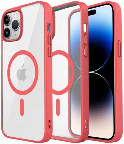 ETUI DO IPHONE 13 PRO PRZEŹROCZYSTE MAGNETYCZNE DO MAGSAFE | CZERWONY