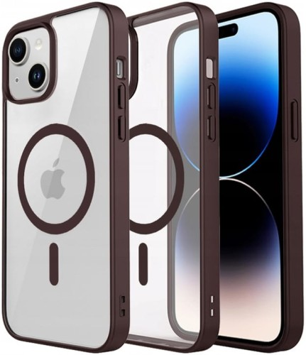 ETUI DO IPHONE 14 PLUS / 15 PLUS PRZEŹROCZYSTE MAGNETYCZNE DO MAGSAFE |  BORDOWY