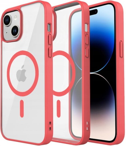 ETUI DO IPHONE 15 PRZEŹROCZYSTE MAGNETYCZNE DO MAGSAFE | CZERWONY
