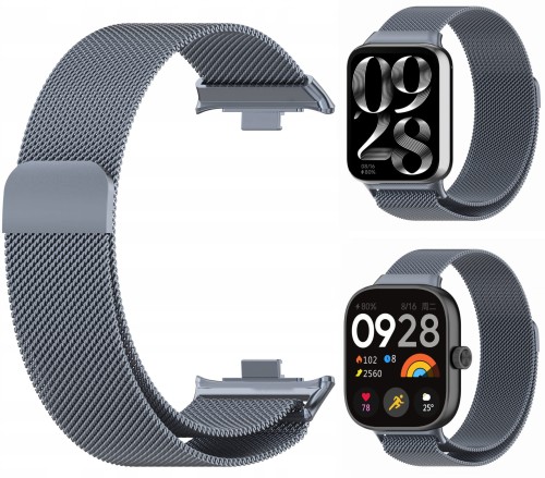 PASEK BRANSOLETA STALOWA DO XIAOMI REDMI WATCH 4/5/6 | MI BAND 8 PRO/9 PRO - GRAFITOWY