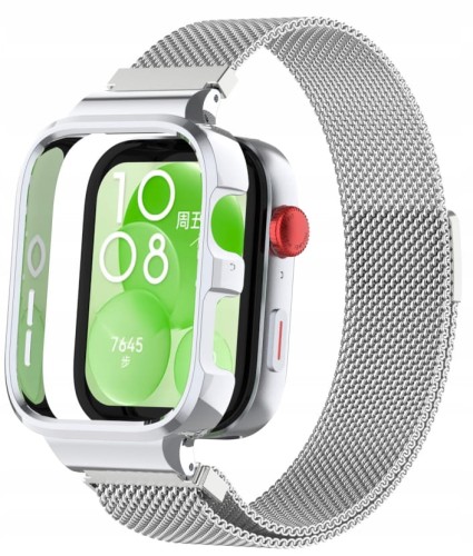 PASEK BRANSOLETA Z WBUDOWANYM ETUI DO HUAWEI WATCH FIT 3 - SREBRNY