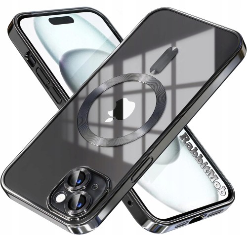 ETUI DO IPHONE 15 PRZEŹROCZYSTE OCHRONA APARATÓW DO MAGSAFE | CZARNY
