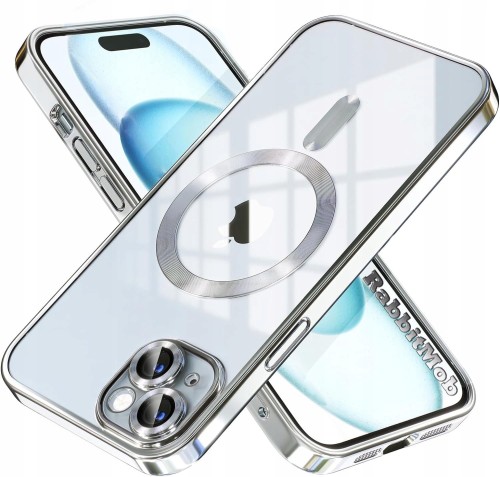 ETUI DO IPHONE 15 PLUS PRZEŹROCZYSTE OCHRONA APARATÓW DO MAGSAFE | SREBRNY