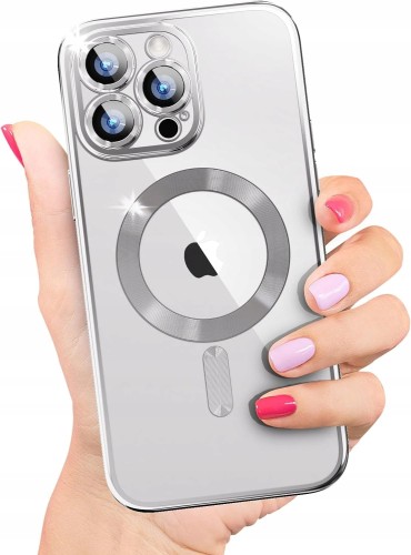 ETUI DO IPHONE 13 PRO PRZEŹROCZYSTE OCHRONA APARATÓW DO MAGSAFE | SREBRNY