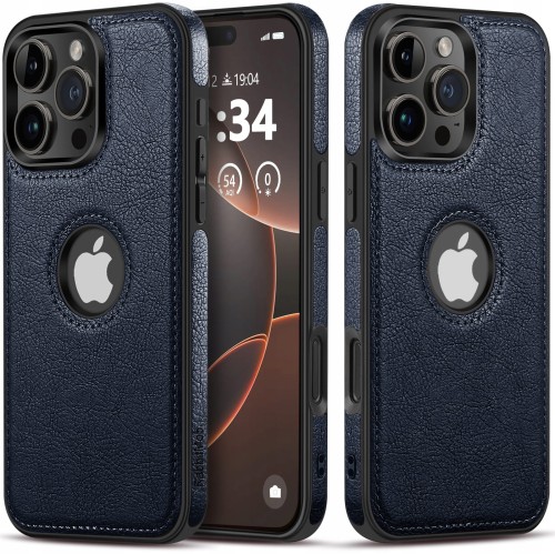 ETUI SKÓRZANE ELEGANCKIE DO IPHONE 16 PRO MAX PREMIUM EKO-SKÓRA - GRANATOWY
