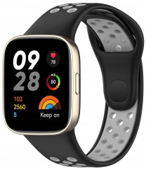 PASEK PERFOROWANY SPORTOWY DO XIAOMI REDMI WATCH 3 CZARNO - SZARY