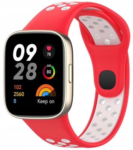 PASEK PERFOROWANY SPORTOWY DO XIAOMI REDMI WATCH 3 CZERWONO - BIAŁY 