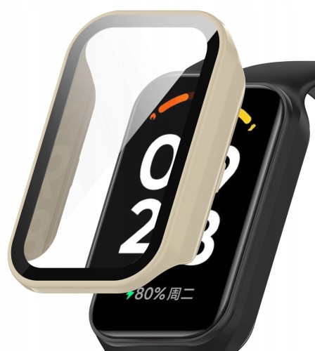 ETUI OCHRONNE + SZKŁO HARTOWANE 2W1 DO XIAOMI REDMI BAND 2 / MI BAND 8 ACTIVE - KREMOWY
