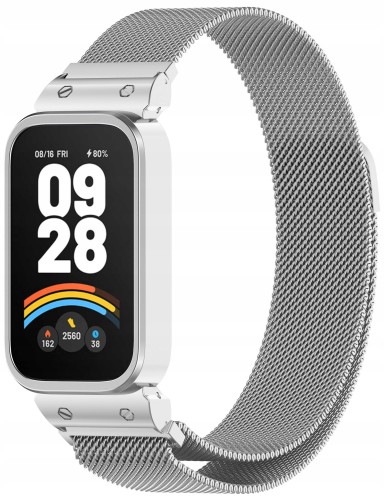 BRANSOLETA PASEK Z ETUI DO XIAOMI SMART MI BAND 9 ACTIVE / REDMI BAND 3 - SREBRNY