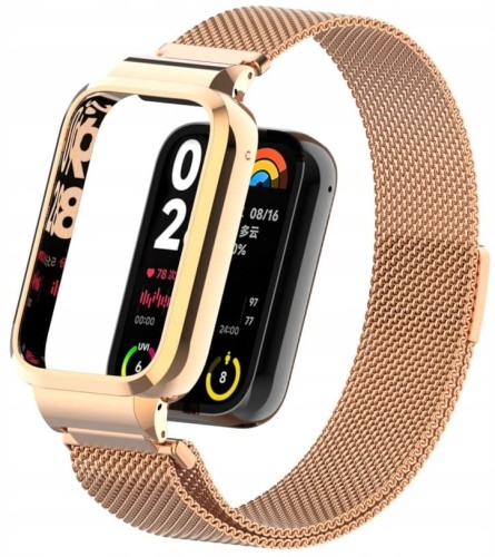 PASEK BRANSOLETA Z WBUDOWANYM ETUI DO XIAOMI MI BAND 8 PRO - RÓŻOWE ZŁOTO