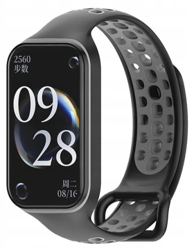 PASEK PERFOROWANY DO XIAOMI REDMI BAND 2 / MI BAND 8 ACTIVE | CZARNO -SZARY