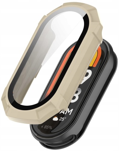 ETUI OCHRONNE + SZKŁO HARTOWANE 2W1 DO SMARTBAND XIAOMI MI BAND 8 - KREMOWE