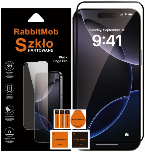 Szkło Hartowane RabbitMob 5D Full Glue do iPhone 16 Pro + Zestaw do Montażu