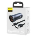 Baseus Golden Contactor Pro szybka ładowarka samochodowa 2x USB 40 W Quick Charge SCP FCP AFC + kabel USB - USB Typ C szary