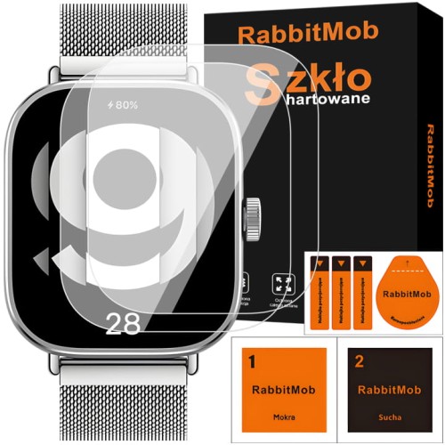 2X SZKŁO OCHRONNE HARTOWANE 9H DO XIAOMI REDMI WATCH 4 + ZESTAW DO MONTAŻU