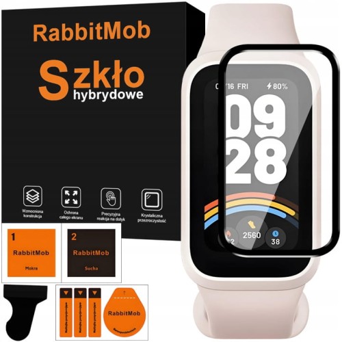 SZKŁO HYBRYDOWE 3D PEŁNE DO XIAOMI MI BAND 9 ACTIVE / REDMI BAND 3 + ZESTAW DO MONTAŻU