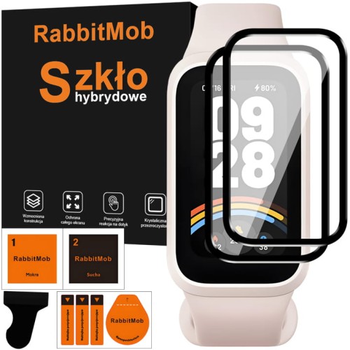 2X SZKŁO HYBRYDOWE 3D PEŁNE DO XIAOMI MI BAND 9 ACTIVE / REDMI BAND 3 + ZESTAW DO MONTAŻU