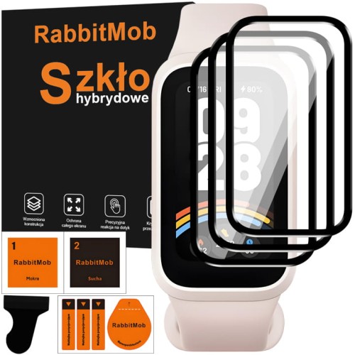 3X SZKŁO HYBRYDOWE 3D PEŁNE DO XIAOMI MI BAND 9 ACTIVE / REDMI BAND 3 + ZESTAW DO MONTAŻU