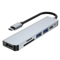 HUB Tech-Protect V4 6w1 USB-C - USB-A 3.0 / USB-A 2.0 / USB-C / HDMI / czytnik kart micro SD / TF / SD - szary