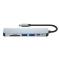 HUB Tech-Protect V4 6w1 USB-C - USB-A 3.0 / USB-A 2.0 / USB-C / HDMI / czytnik kart micro SD / TF / SD - szary