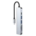 HUB Tech-Protect V4 6w1 USB-C - USB-A 3.0 / USB-A 2.0 / USB-C / HDMI / czytnik kart micro SD / TF / SD - szary