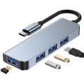 HUB Tech-Protect V1 4w1 USB-C - 3x USB-A 2.0 / USB-A 3.0 - szary