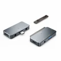 HUB Tech-Protect V6 4w1 USB-C - USB-A 3.0 / USB-C PD100W / HDMI / mini jack 3.5mm - szary