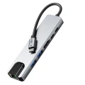 Adapter Tech-Protect HB02 HUB Adapter 6w1 USB-C + USB2.0 + USB3.0 + HDMI 4K 30Hz + RJ45 + PD100W - szary