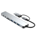 Adapter Tech-Protect HB06 HUB Adapter 8w1 TYP-C + USB2.0 + USB3.0 + SD/TF + AV3.5 - szary