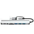 Adapter Tech-Protect HB06 HUB Adapter 8w1 TYP-C + USB2.0 + USB3.0 + SD/TF + AV3.5 - szary