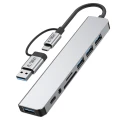 Adapter Tech-Protect HB06 HUB Adapter 8w1 TYP-C + USB2.0 + USB3.0 + SD/TF + AV3.5 - szary