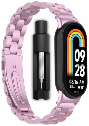 BRANSOLETA STALOWA DO XIAOMI SMART MI BAND 8/9/10 STYLOWY PASEK - RÓŻOWY