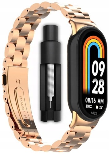 BRANSOLETA STALOWA DO XIAOMI SMART MI BAND 8/9/10 STYLOWY PASEK - RÓŻOWE ZŁOTO